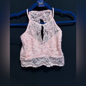 Pink lacy bralette with keyhole front